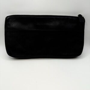 Vintage Levinger Black Leather Clutch‎ Zipper Purse